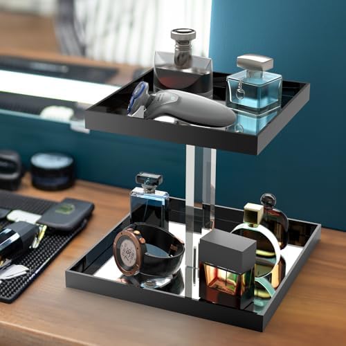 NiHome Perfume Organizer 2-Tier Acrylic Cologne Vanity Makeup Holder, Black