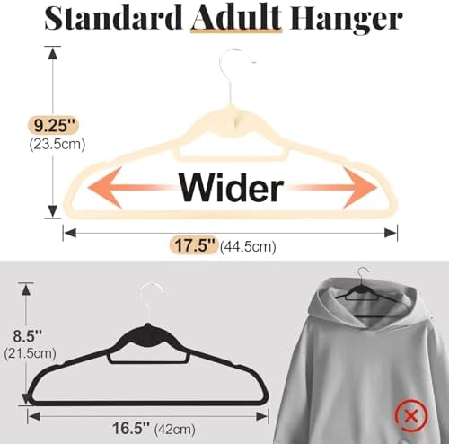 Velvet Felt Stackable Hangers 50 Pack, Thin & Space Saving, Ivory