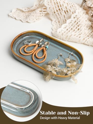 INGOFIN Ceramic Bathroom Vanity Tray for Counter, Decorative Organizer Tray
