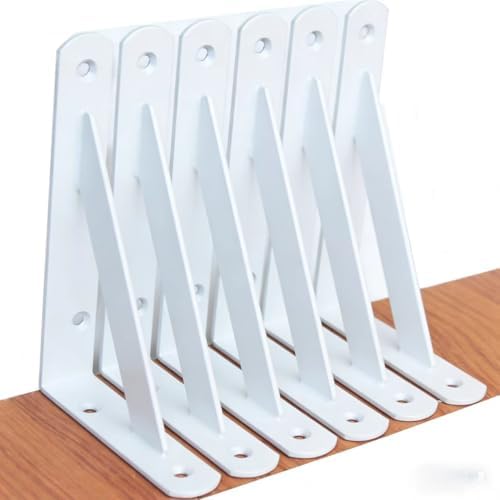 6 Pack L5 x H 3" White Heavy Duty Shelf Brackets with Screws Metal Shelf Brackets Shelf Support Angle Brackets for Shelv