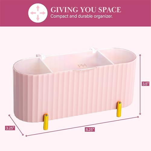 Paris Hilton Makeup & Storage Organizer with Lid, Customizable 3-Compartment Tray, Elegant Ribbed Design, Compact & Dura
