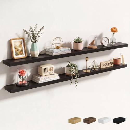 Axeman 72Inch Floating Shelves for Wall, 2 Packs, Invisible Brackets, Black