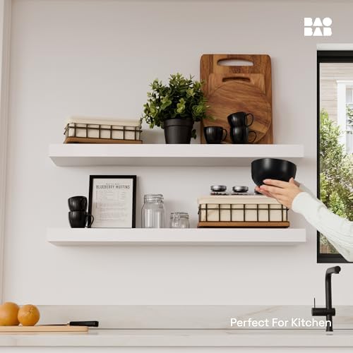 Solid Wood Floating Shelves for Wall 30 Inches Long, White Wooden Shelf