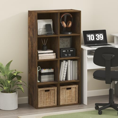Furinno LUDER Book Shelf, 8-Cube Bookshelf, Bookcase, Amber Pine