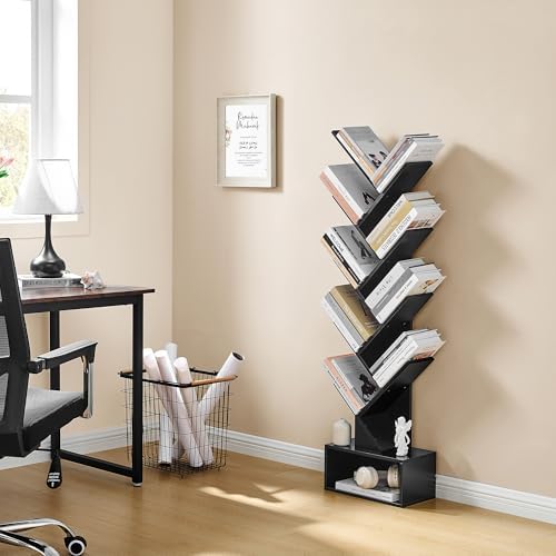 Hoctieon 9 Tier Tree Bookshelf, Tall Bookcase with Drawer, Wood Book Shelf, Modern Floor Standing Bookshelves, Book Orga