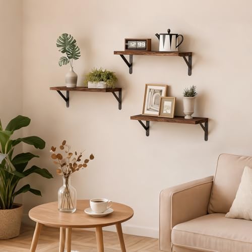 Fixwal Wall Floating Shelves for Home Decor (Brown, Set of 3, 16.5 Inch)