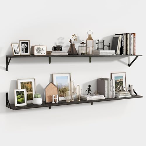 Axeman 55 Inch Floating Shelves, 8 Inch Deep Black Wall Shelves Set of 2