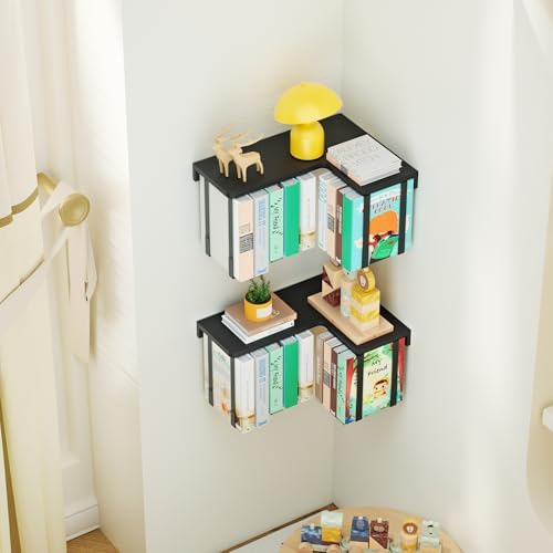 L-Shaped Corner Floating Shelves Set of 2, Floating Book Shelves for Wall