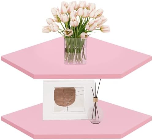 Homode Corner Floating Shelves, Corner Wall Shelf with Cord Hole, 2 Tier Wood Hanging Corner Shelf for Bathroom, Bedroom