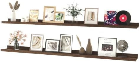Walnut Floating Shelves for Wall Decor, 52 in Shelf with Lip, 2 Set