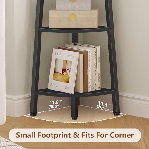 Hoctieon Corner Shelf, 6-Tier Corner Bookshelf, Rustic Ladder Shelf, Industrial Display Stand for Living Room, Kitchen, 