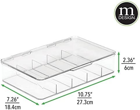 mDesign Plastic Divided Stackable Hair, Makeup & Jewelry Organizer Box with Hinge Lid for Bathroom Vanity Countertop - 5