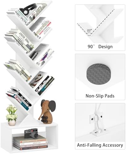 SHEEPAM 9-Tier Tree Bookshelf Floor Standing Narrow Space Storage Bookcase