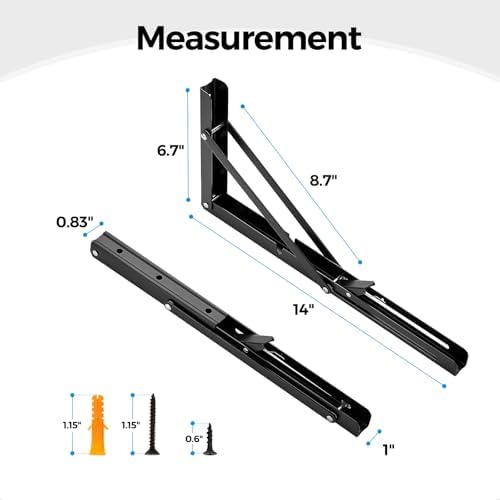 Matte Black Folding Shelf Brackets, 14 Inch, 4 Pack