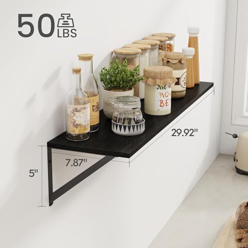 Heimlove Black Deep Floating Shelves for Wall, 30W x 8D Wood Wall Shelves Set of 2, Wide Floating Bookshelf for Living R