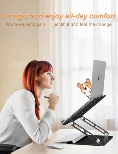 Aoviho Aluminum Laptop Stand for Desk Fit for All 10"-17.3" Laptops, Black