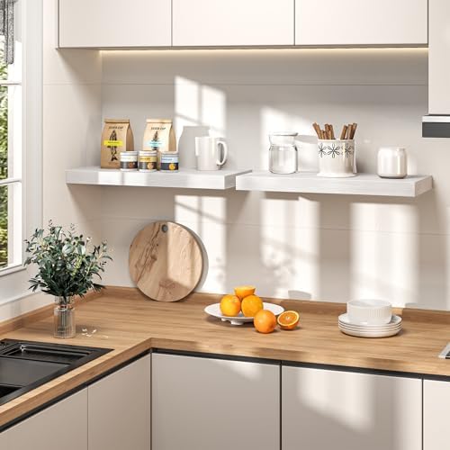 48" Floating Shelves for Wall, Set of 2, 8" Deep, 1.5" Thick, White