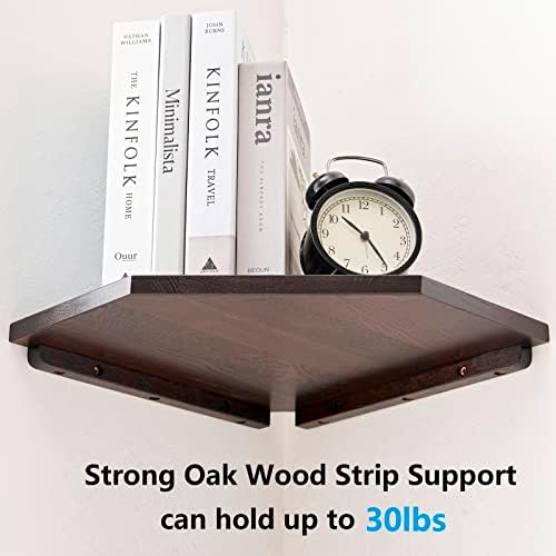 Corner Wall Shelf, Solid Oak Wood Floating Corner Shelf Organizer,Walnut