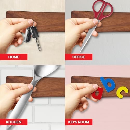 16 Inch Acacia Wood Magnetic Knife Holder with Multipurpose Use, Magnetic Knife Holders for Kitchen, Wooden Knife Rack, 