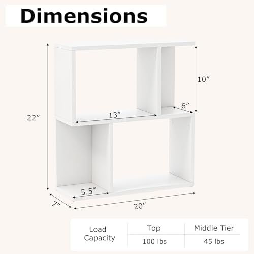 GIANTEX 3-Tier S-Shaped Bookshelf, Modern Geometric Bookcase, Freestanding Display Shelf for Small Space, Versatile Side