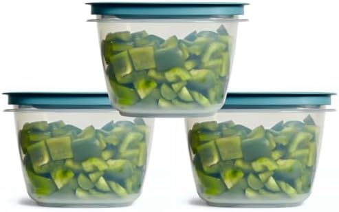 Rubber maid Storage Containers, Easy Find Lids, Teal, 7 cup, Flex & Seal, Leak Proof Lids, Food Storage Set, Clear Meal 