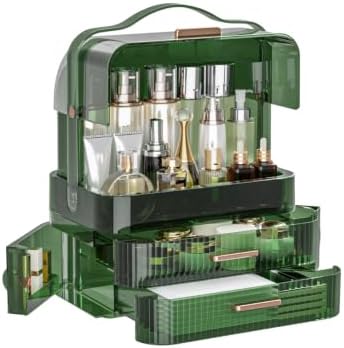 LINFIDITE Cosmetics Storage Box Transparent Lid Large Makeup Organizer Box Drawers Portable Handle Waterproof Dustproof 