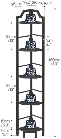HOOBRO Narrow Corner Shelf Stand, 5-Tier Corner Shelf, 63” Tall Multipurpose Corner Bookshelf, Standing Display Shelf Pl