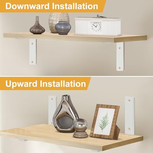 4 Pack - L 6" x H 4" x W1.5, 5mm Thick White L Shelf Bracket, Iron Shelf Brackets, Metal Shelf Brackets, Floating Shelf,