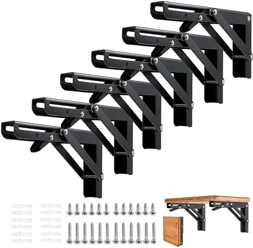 Folding Shelf Brackets - 8 Inch 6 Packs Collapsible Shelf Bracket