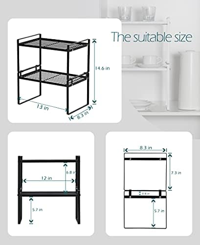 Shantton Cabinet Shelf Organizer, Pantry Shelf Rack, Black 13x8.3x7.3