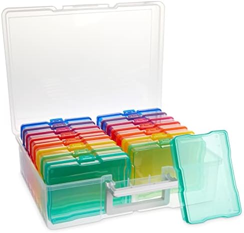 Bright Creations Photo Storage & Organizer Boxes - 4x6, Transparent & Multicolor, 17-Piece Plastic Set with Lockable Han