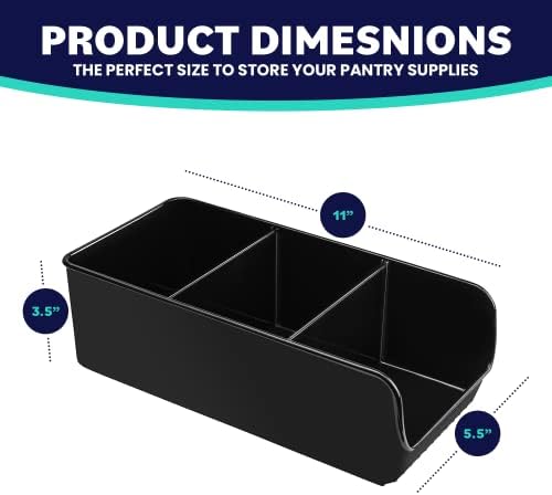 Black Storage Bins for Pantry - 3 Compartment Kitchen Cabinet and Cupboard Storage Organizers, Multipurpose Storage Bins