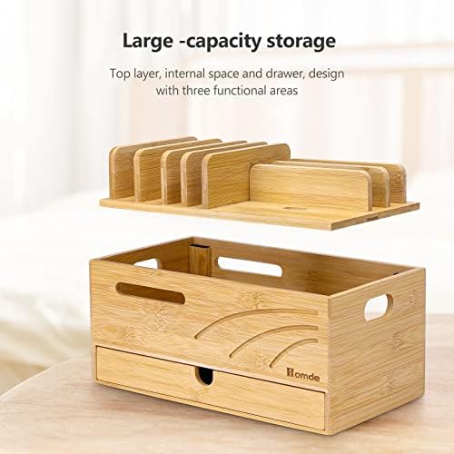 Homde Bamboo Charging Station Organizer: 6 Compartments and Drawer