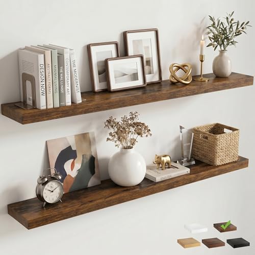 48 Inch Floating Shelves for Wall, 6.5"D Wood Storage Shelves, Brown Finish
