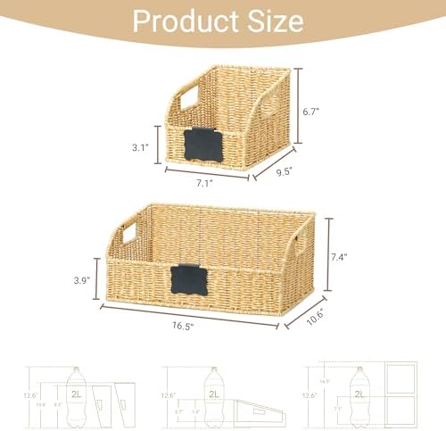 Pantry Baskets for Organizing,Wicker Storage Bins, 3Pack, Natural