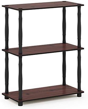 Furinno Turn-N-Tube 3-Tier Compact Multipurpose Shelf Display Rack with Classic Tube, Dark Cherry/Black