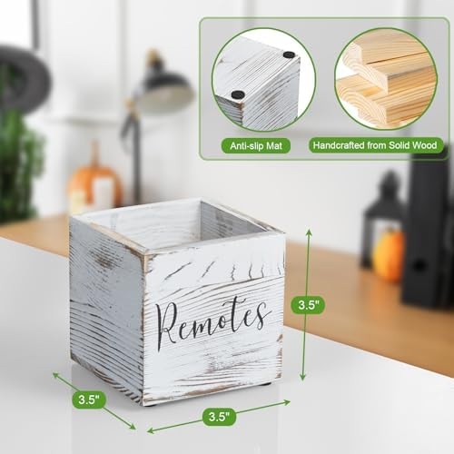 DRASTAR Remote Control Holder, Wood TV Remote Holder, Remote Storage Caddy, Remote Control Organizer (Retro White, 1 Slot)