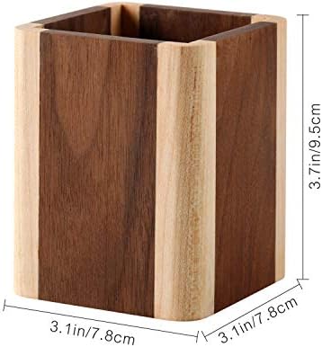 Natural Wood Desk Pen Holder Pencil Organizer Desktop Office Pencils Stand Holder Simple(Maple side walnut center)