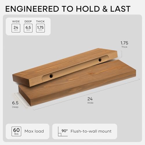 Homeforia 24 Inch Floating Shelves, High-End Solid Pine Wood, Set of 3