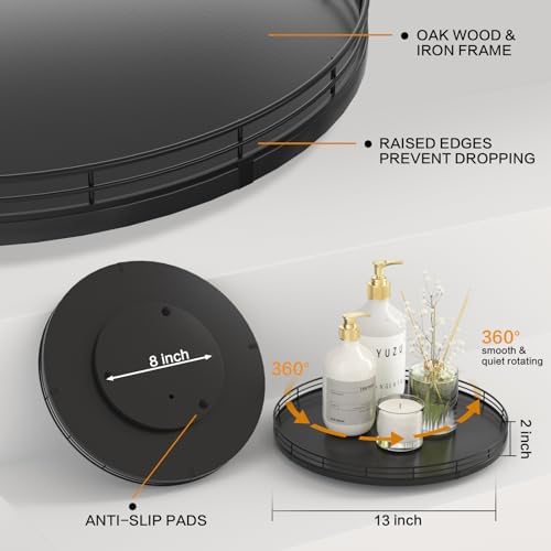 Oroyutor 13-Inch Oak Lazy Susan Spice Organizer, Black Finish