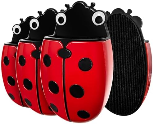 Magnetic Pen Holder for Fridge Whiteboard, 2-in-1 Magnetic Marker Holder Dry Erase Marker Whiteboard Eraser, Cute Ladybug Pencil Cup Desk Organizer for Classroom Office School Home (4-Pack)