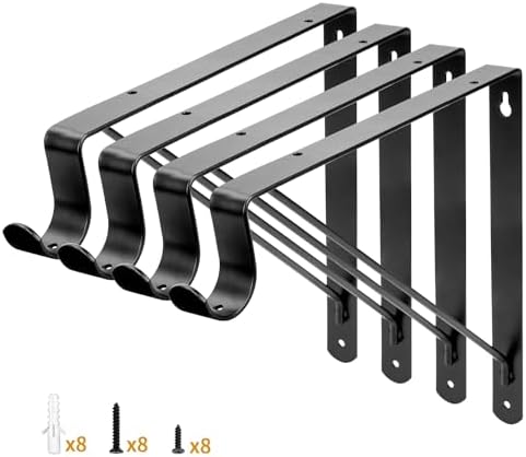 Yarssihha 4 Pack Closet Rod Bracket, 12 x 10.4 Inch Wall Mounted Closet Shelf Bracket, Black Closet Rod Support Bracket 