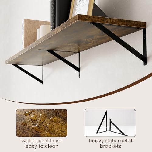 Axeman 12 Inch Deep Floating Shelves for Wall - 55 Inch Wide x 12 Inch Deep Wall Shelves Set of 2 - Rustic Wood Floating