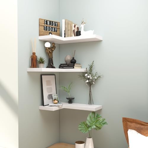Floating Corner Shelves Wall Mounted with Invisible Brackets Set of 3