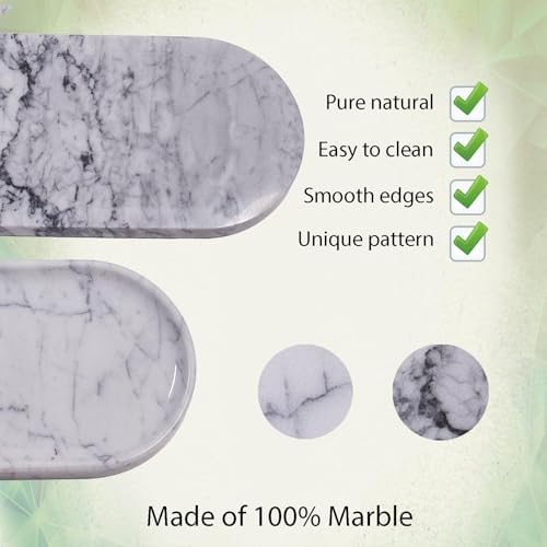 Natural Marble Tray 9.8”x4.7”x0.6” | Hand-Polished Oval Stone Tray for Bathroom Vanity & Jewelry Display – Durable, Uniq