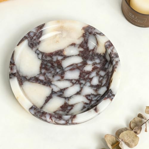 DUANYAN 5.5" Marble Jewelry Tray for Vanity, Small Marble Trinket Dish Tray