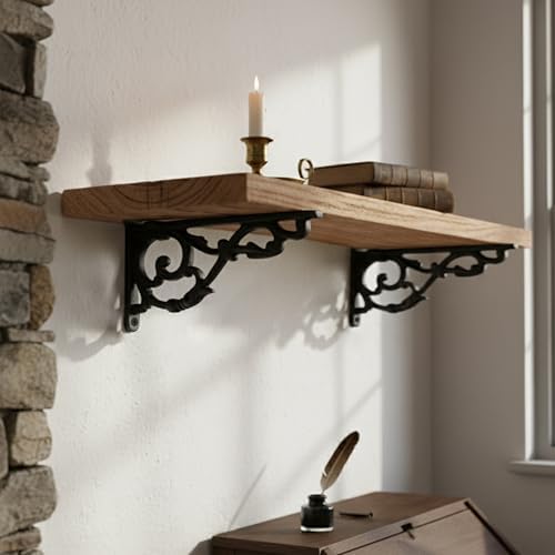 Mystic Colonial Victorian Cast Iron Shelf Brackets - 10.2 cm x 15.2 cm (4 in x 6 in) Vintage Rustic Wall Mount Supports 