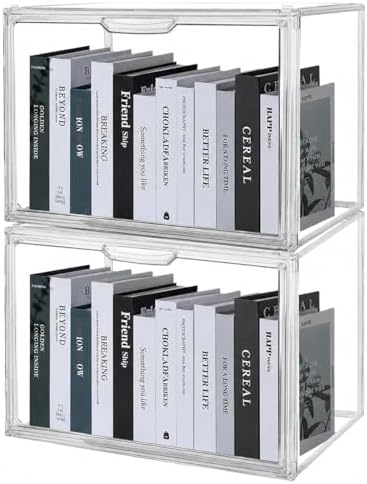 2 Pack Acrylic Display Case, Stackable Clear Book Storage