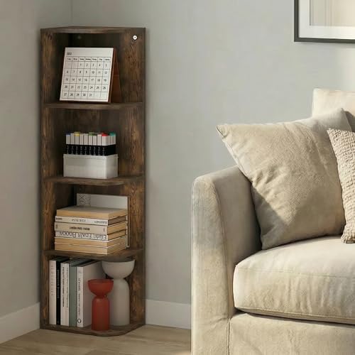 Furinno PASIR Book Shelf, 4-Tier Corner Bookshelf with Open Shelf, Standing Bookcase, 9.3 x 12 x 41.4, for Organization 