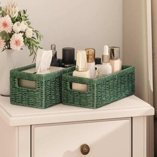 Vagusicc Wicker Storage Basket, Set of 2 Hand-Woven Paper Rope Wicker Baskets for Organizing Decor Storage Bins for Coun